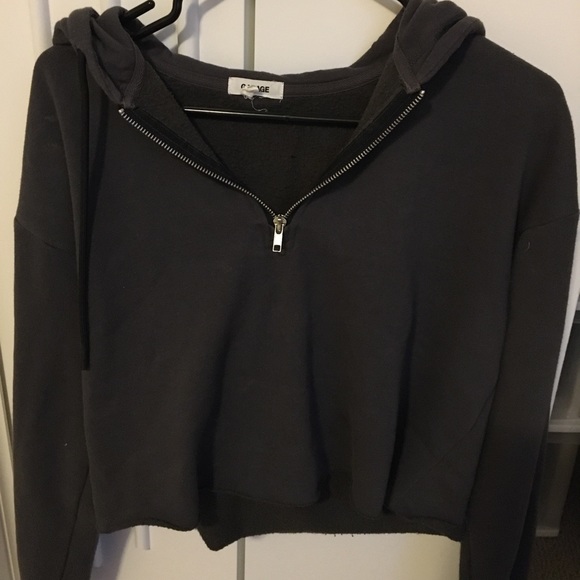 Dark grey 3/4 zip cropped hoodie
